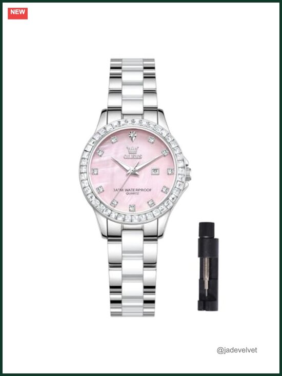 Women\'s OLEVS Ceramic and Stainless Steel Bracelet Watch, Quartz Movement, main image 6
